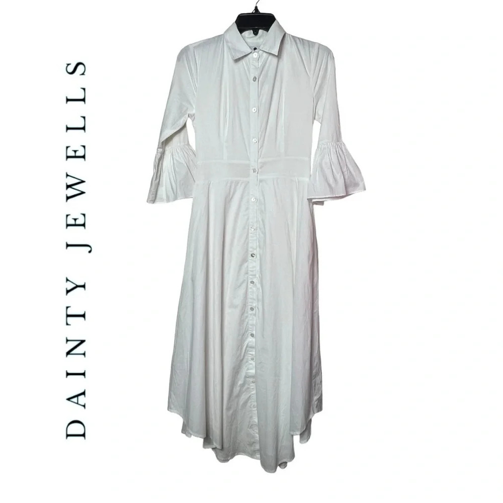 1663. DANITY JEWELLS FULL BUTTON DOWN MAXI LENGTH DRESS SIZE XSMALL WHITE COLOR